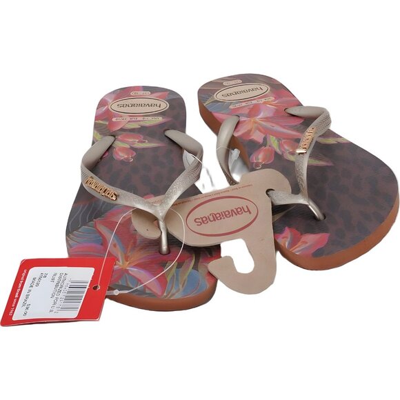 Havaianas Slim Floral Flip Flop Beach Sandals Gold Straps Women's EU 40 - Picture 1 of 6